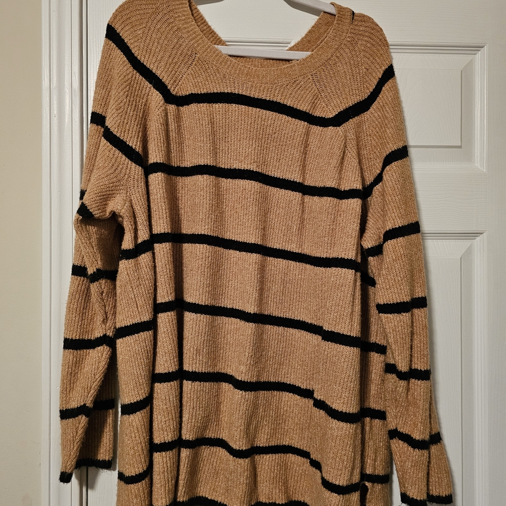 Lane Bryant Tan and Black Striped Sweater 26/28
